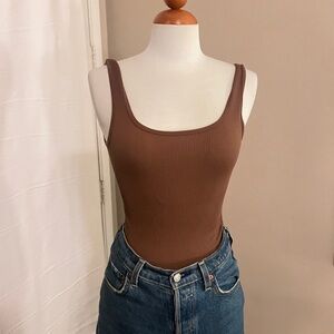 Brown Ribbed Bodysuit
